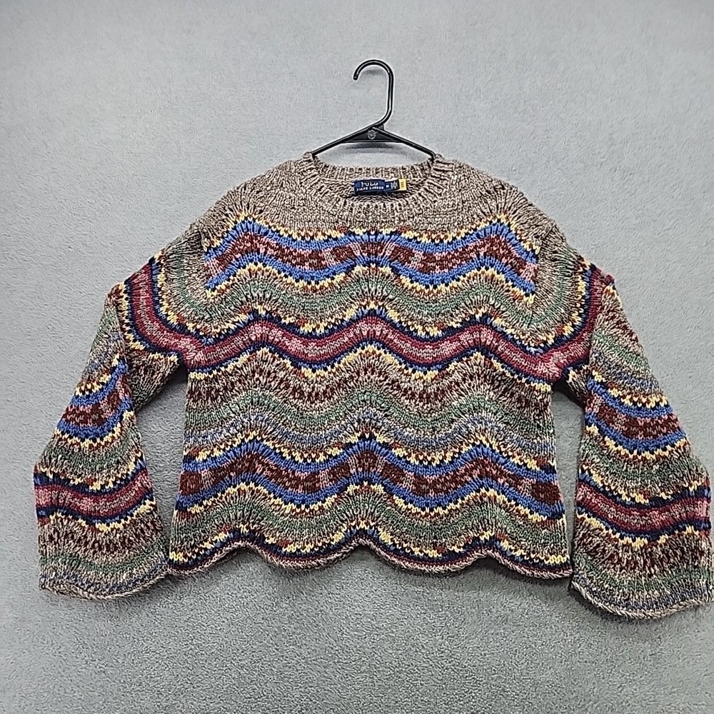 POLO RALPH LAUREN Womens Medium Lambs Wool SWEATER Wavy Multicolorful Stripes